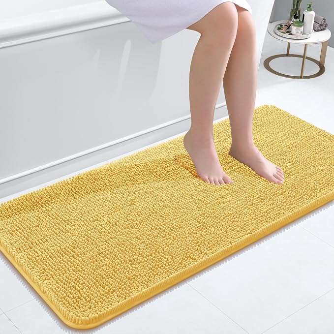 OLANLY Bathroom Runner Rugs 47x20, Extra Soft Absorbent Chenille Bath Rugs, Rubber Backing Quick Dry, Machine Washable Long Bath Mats for Bathroom Floor, Tub and Shower, Home Decor Accessories, Yellow