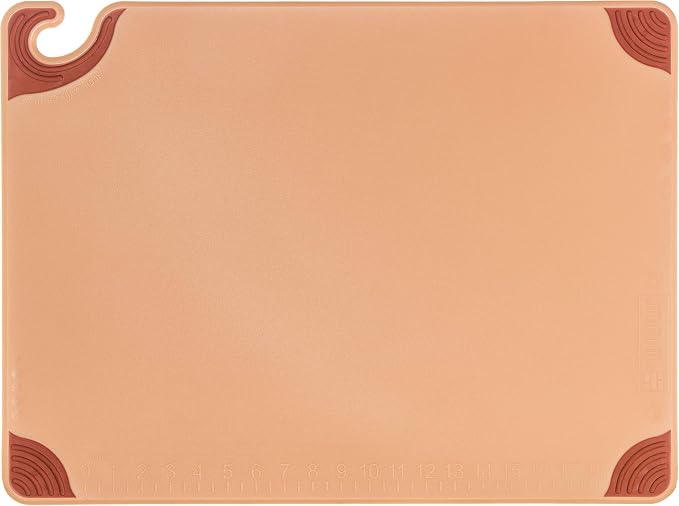 San Jamar Saf-T-Grip Cutting Board With Molded-In Ruler, Plastic Chopping Board for Kitchen, 18" x 24" x 0.5", 6 Count, Brown