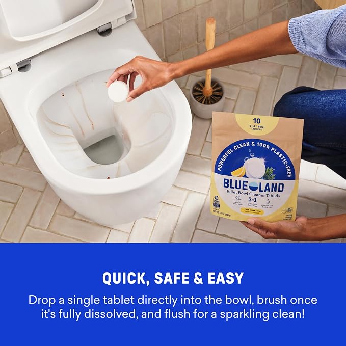 BLUELAND Toilet Bowl Cleaner Tablets, 14 Count (Pack of 1), Lemon Cedar, Plastic-Free, No Harsh Chemicals, Plant-Based, Septic-Safe, Removes Lime, Rust, Hard Water and Toilet Ring Stains