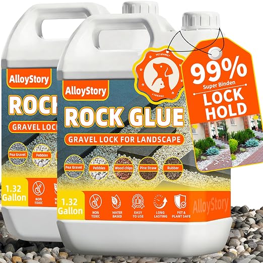 2.64Gallon Rock Glue for Landscaping, Pea Gravel Binder & Stone Adhesive | Strong Mulch Glue & Gravel Stabilizer for Pea Gravel, Pebbles, and Stone for Garden Walkways, Yards, Patios, and Driveways