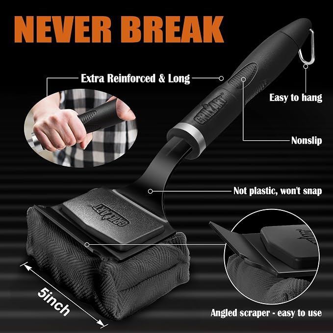 GRILLART Grill Brush Bristle Free - Safe 17" Long Handle with Built-In Solid Scraper - Steam Clean Stubborn Grease Replaceable Head - Reinforced BBQ Accessories for All Grate Types - Gifts for Men Dad