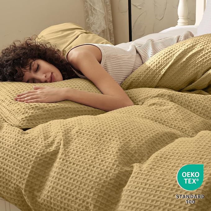 PHF Waffle Weave Duvet Cover Set King Size, No Snagging Ultra Soft Luxury Textured Breathable Comforter Cover for All Season 3pcs, Durable Bedding Duvet Set with 2 Pillow Shams, 104"x90", Antelope