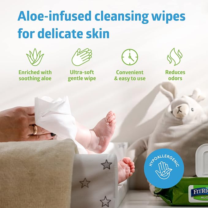 FitRight Personal Cleansing Wipes with Aloe 8x10 Unscented 600 Count | Moisturizing Body Wipes for Adults, Incontinence Cleaning, Cloth Wipes for Elderly Care & Bathing