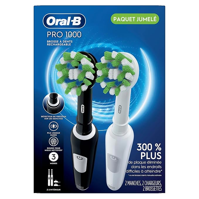 Oral-B Pro 1000 CrossAction Electric Toothbrush, Black and White, 2 Count (Pack of 3)
