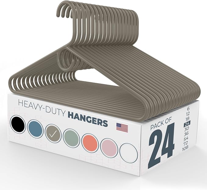 Heavy Duty Clothes Hangers 20 Pack (24 Count) – Made in the USA – 8lb Capacity Plastic Hangers for Adult Clothing – Durable for Pants, Coats, Jackets, or Jeans – Gray