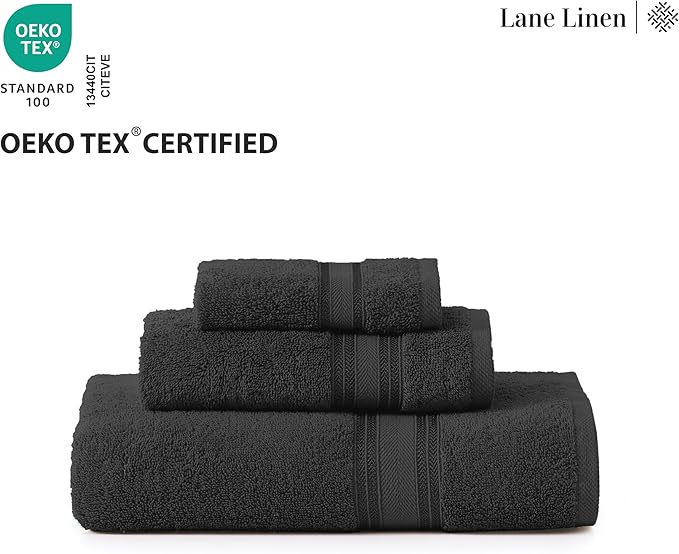 LANE LINEN Bath Towel Set of 18 – Premium 100% Cotton, 6 Bath, 6 Hand & 6 Washcloth, Zero Twist Hotel Collection Towels Soft, Gentle on Body, Absorbent & Ideal for Everyday Use – Black