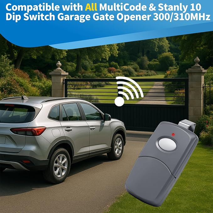 2 for 10 Dip Switch Multicode & Stanley Gate Opener Remote 300MHz & 310MHz | Compatible with 10 Digit Multicode Gate Opener,for Multi code Garage Door Opener Remote 3089 1050,Gate Remote Control Clicker
