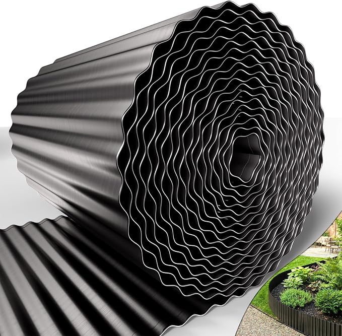 40FT x 8IN Flexible Corrugated Metal Garden Edging Roll, Rust Resistant Galvanized Steel Landscape Border, Flexible Lawn Edging for Flower Beds, Pathways & Outdoor Landscaping