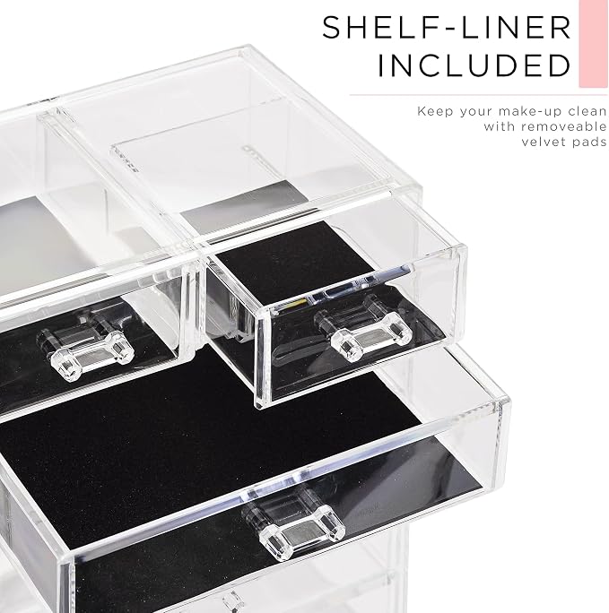 Sorbus Acrylic Makeup Organizer Set, 6-Drawer Vanity & Countertop Cosmetic Storage with Small & Wide Compartments, Clear Makeup Storage for Brushes, Jewelry – Holiday Gift for Women & Teens