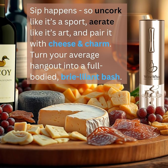Electric Wine Aerator & Opener Set with Accessories, Rechargeable Automatic Corkscrew, Aerator, Dispenser, Foil Cutter Tool, Stopper, Wine Lovers Gift for Housewarming, Birthday, Registry, Anniversary