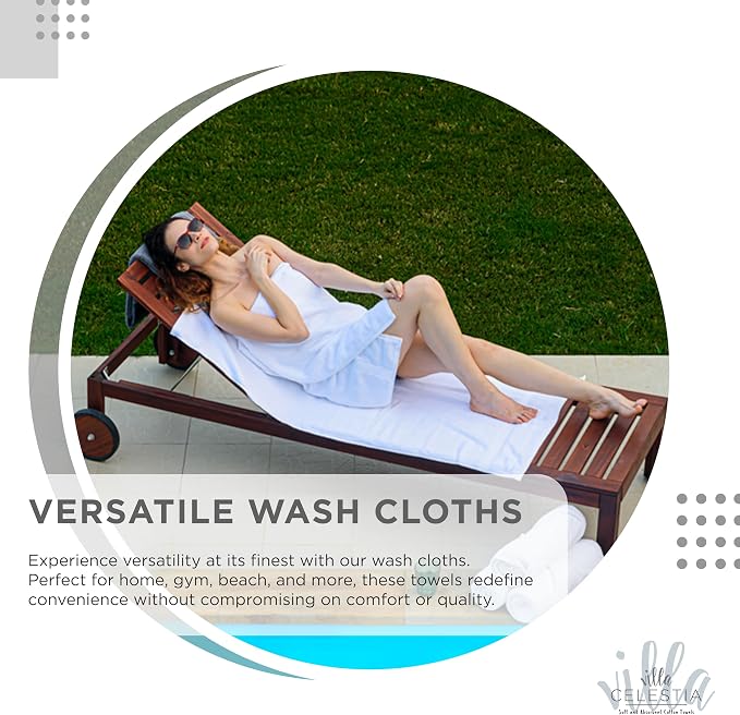 Villa Celestia Cotton Washcloths Set of 12, 12x12 Inch, 100% Ring-Spun Combed Cotton, Soft Absorbent Quick-Dry Wash Cloths for Face and Body, Oeko-TEX Certified, Hotel & Spa Quality, White