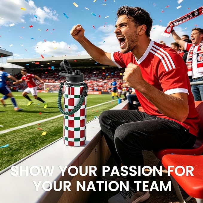 RAYMYLO 2026 Soccer Biggest Event Edition Insulated Water Bottle 40 oz, Nation Flag Design, Best Souvenir & Gift for World Soccer Lover, Vacuum Stainless Steel (Cold for 36Hrs), Leak Proof & Non-BPA