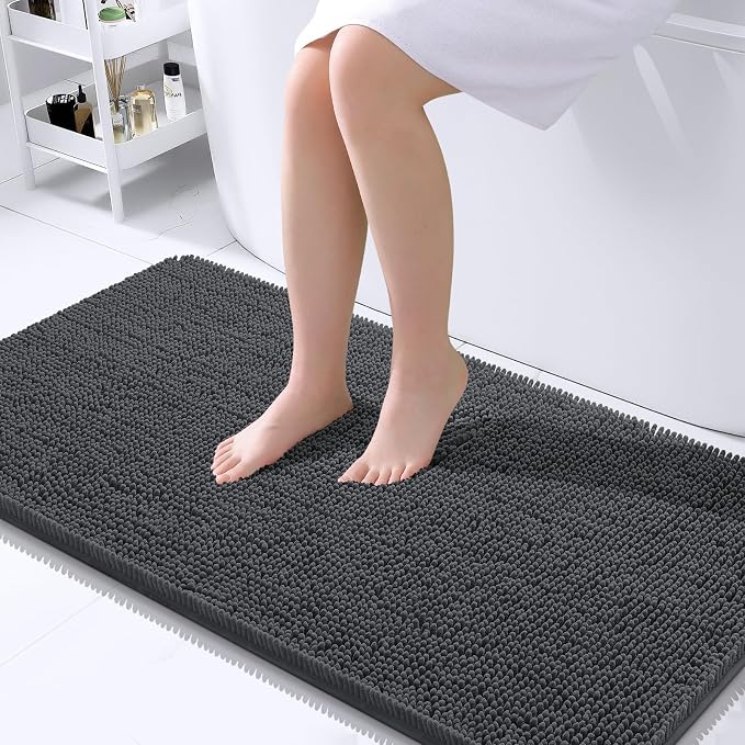 OLANLY Large Bathroom Rugs 40x24, Extra Soft Absorbent Chenille Bath Rugs, Rubber Backing Quick Dry, Machine Washable Bath Mats for Bathroom Floor, Tub and Shower, Home Decor Accessories, Dark Grey