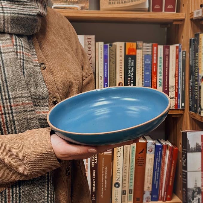 Mora Ceramic Artisan Matte Large Pasta Bowls 30oz, Set of 4 - Serving, Salad, Dinner, etc Kitchen Plate/Wide Bowl - Microwave, Oven, Dishwasher Safe - Modern Porcelain Stoneware Dishes, Marina Colors