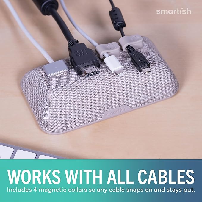 Smartish® Magnetic Cord Holder - Bigger Cable Wrangler Organizer with Magnet Clips for Charger Management on Desktop, Nightstand - Holds 6+ Cables - Lightly Toasted Beige