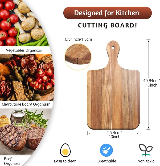 Didaey 6 Pcs Cutting Board Bulk Kitchen Thicken Chopping Platter with Handles Wooden Charcuterie Serving Trays Blank Wood Boards for Engraving Wedding Housewarming(Acacia Wood,16 x 10 Inch)