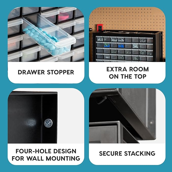 IRIS USA 64-Drawer Screw Organizer, Made in USA, Storage Chest for Hardware, Screws, Nuts & Bolts, Garage Tools, Charms, Beads, Craft, Scrapbook & Hobby Supplies, Teacher Toolbox, Black
