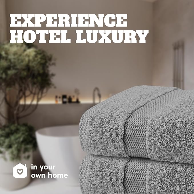 White Classic Light Gray Bath Towels 27x54 Inch, Cotton Towel Set for Bathroom, Hotel, Gym, Spa, Soft Extra Absorbent Quick Dry 4 Pack