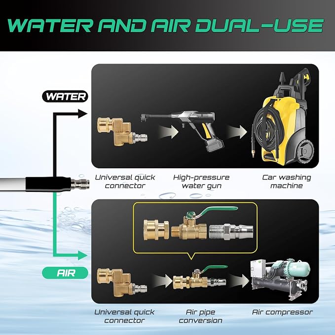 47" & 24" & 15" Radiator Cleaning Wand 3-Piece Set, 4500 PSI Stainless Steel Dual Water/Air Radiator Cleaner with Pressure Washer Gun Adapter & Tips for Cars, Trucks, Heavy Equipment,Silver& Black