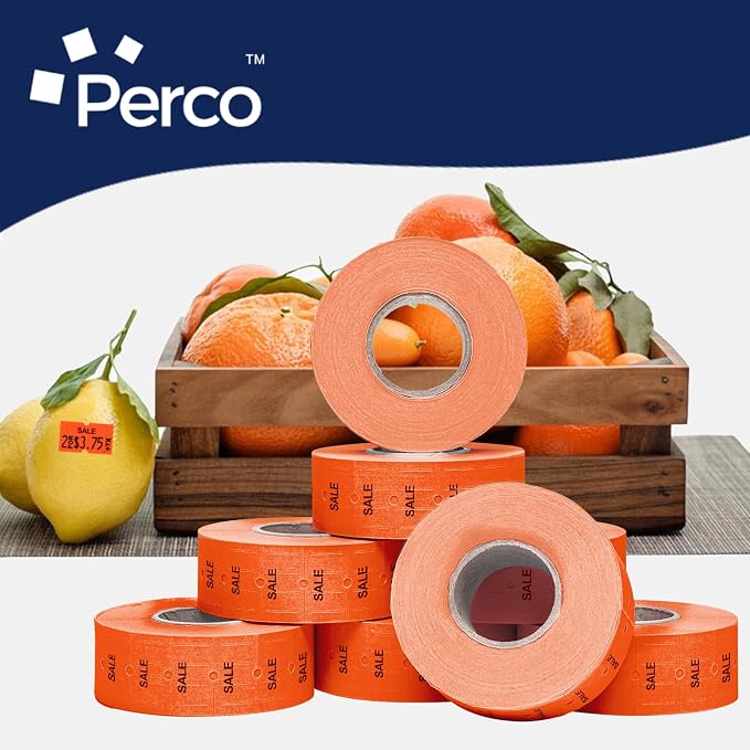 Perco 1 Line Fluorescent Red Sale Labels - 8,000 Blank Price and Date Gun Labels for Perco Lite, X, Plus and Pro 1 Line Price and Date Guns- 8 Rolls, 1 Sleeve - Made in USA
