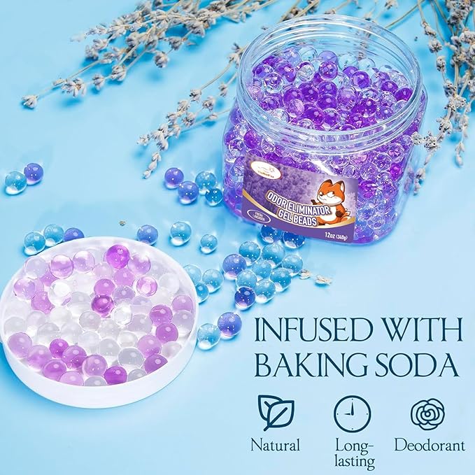 2 Pack Odor Eliminator Gel Beads, 12 oz, Scented Gel Air Freshener, Pet Odor Eliminator for Bathroom, Closet, Pet Area & RVs, Lasts 90 Days for Improved Home Fragrance, Fresh Lavender