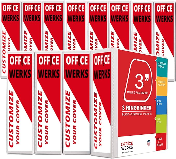 3 Ring Binder 3 Inch, 12 Pack, Heavy Duty Locking D-Ring, Holds 725 Sheets, Non-Stick Clear View Cover with Pockets for 8.5 x 11, PVC-Free, Assembled in USA, White - Ring Binder Depot | Non-Stick Clear View Cover with Pockets for 8.5 x 11, PVC-Free, No...
