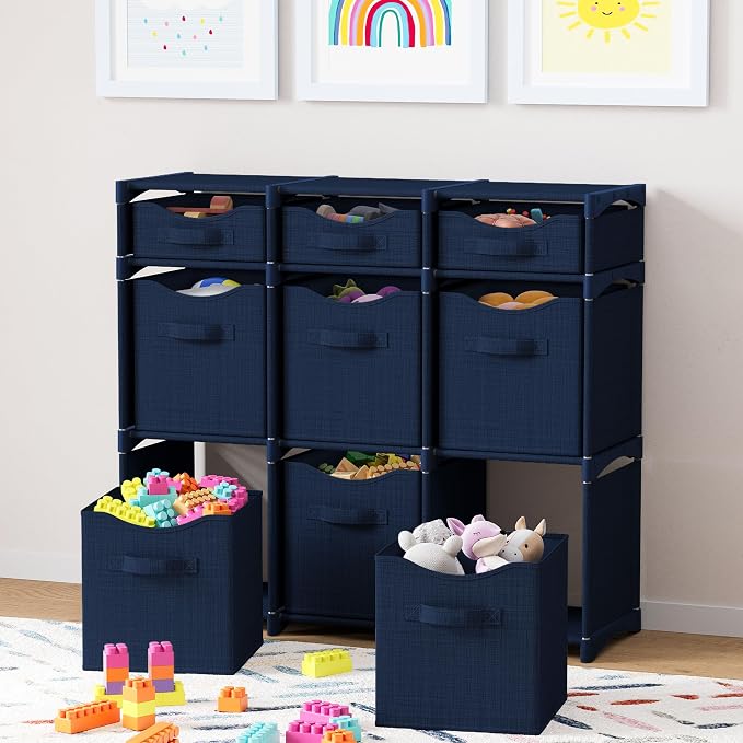 Cube Storage Organizer with 9 Storage Bins Included – Storage Cubes for Home Organization, Toy Storage, Office Storage, Living Room Storage, and General Storage Solution (Navy)