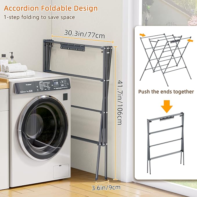 HOMIDEC Drying Rack Clothing,Large 12 Drying Poles with Sock Clips Clothes Drying Rack,Foldable Portable Laundry Drying Rack for Air Drying Clothing,Towels,Delicate Eac,Indoor Outdoor Use.Silver
