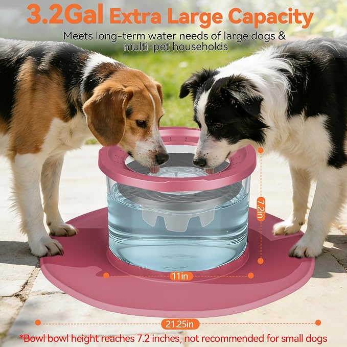 Decflow 12L No Spill Dog Water Bowl for Large Dogs, Stainless Steel Spill Proof Bowls with Suction Cup Anti-Skid Mat, Slow Feeder for Messy Drinkers, Heavy Duty Pet Bowls for Indoor/Outdoor Pink