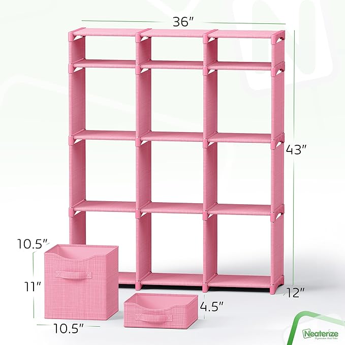 Cube Storage Organizer with 12 Storage Bins Included – Storage Cubes for Home Organization, Toy Storage, Office Storage, Living Room Storage, and General Storage Solution (Pink)