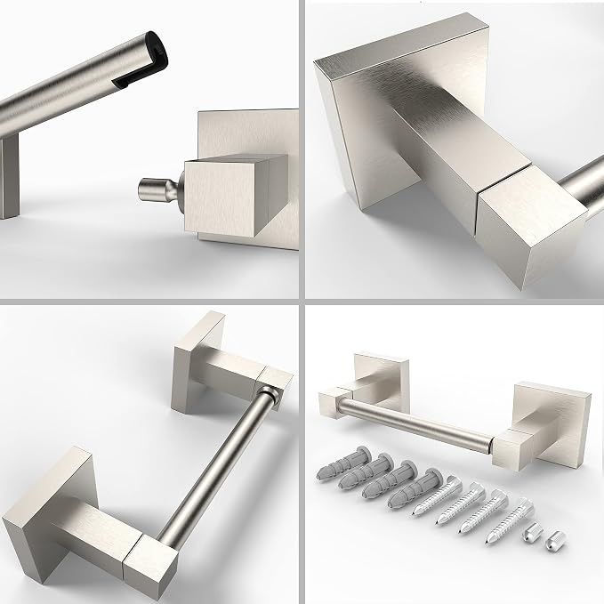 Ruacq Toilet Paper Holder Brushed Nickel Double Post Pivoting Square Tissue Holders Roll Holder Hangers Toilet Paper Stand Stainless Steel and Zinc Alloy Modern Wall Mounted