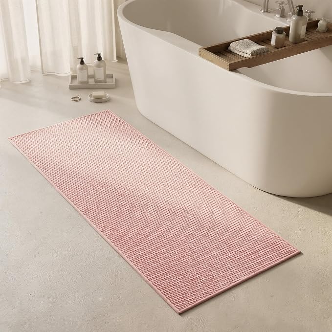 Triohero Bathroom Runner Rug, Long Bath Mat Washable Thin Quick Dry Low Pile Bathroom Runner Rugs 24 x 60 Non Slip, Pink 24"x60"