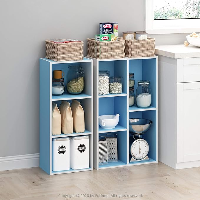 Furinno LUDER Book Shelf, 5-Cube Bookshelf, Reversible Bookcase, 9.4 x 19.5 x 31.5, Easy Assembly, for Living Room, Bedroom, Home Office, White/Light Blue