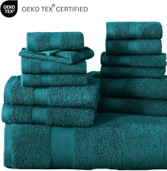 LANE LINEN Bath Towel Set 100% Cotton 24 Piece Soft Absorbent - Sea Port | Bath Towels Large Set -, Terry Weave Comfort, Soft & Long-Lasting, Hotel-Style Look, Machine Washable