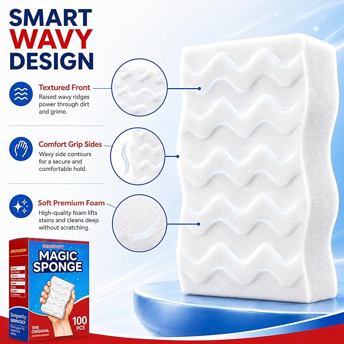 3X Density Magic Sponge Eraser, 100 Pack Melamine Sponge Cleaning Eraser Bulk, White Foam Magic Clean, Household Cleaning Sponges mr for Kitchen, Bathroom, Bathtub, Sink, Shoes & Wall Cleaner