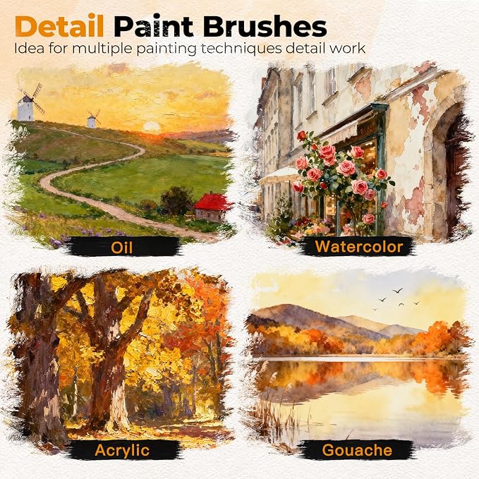 Golden Maple Kolinsky Sable Brushes,7PCS Miniature Paint Brushes Set with DryBrushes #3,5,6 for Miniature,Model,Oil,Acrylics,Watercolor,Gouache