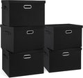 Graciadeco Large 17" 36 Quart Collapsible Stackable Storage Bins with Lids, 5 Packs Black Linen Fabric Closet Boxes with Lids, Storage Cube Baskets Container Organizers for Bedroom Office(17 x12 x11)
