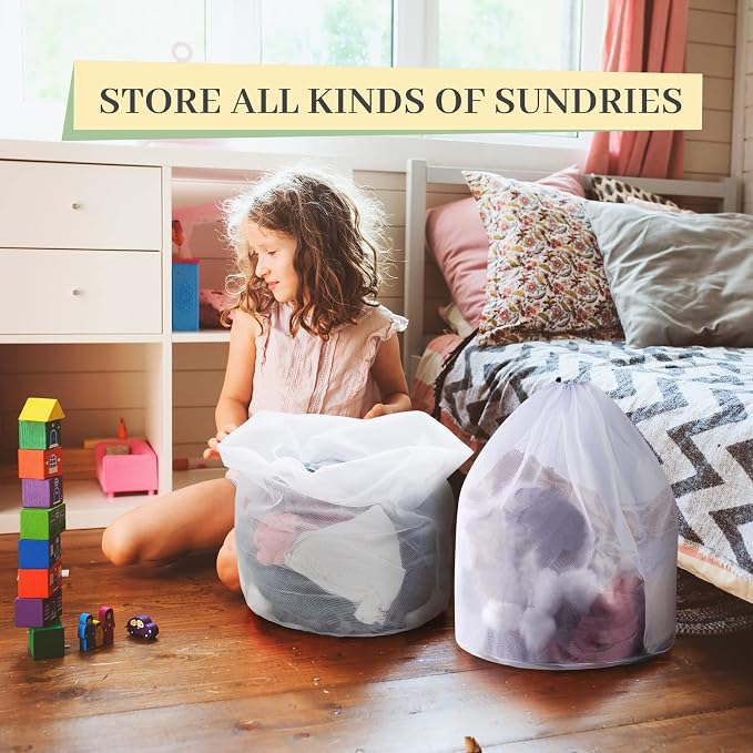 48 Pcs 24 * 32 Inches Fine Mesh Laundry Bag with Drawstring Large Heavy Duty Mesh Bag Machine Washable Sheet Drawstring Net for Delicates College Dorm