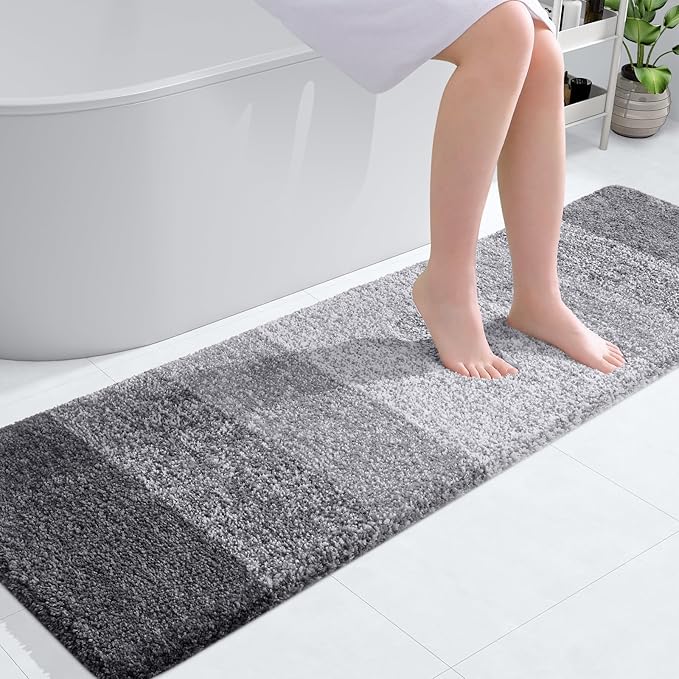 OLANLY Bathroom Runner Rugs Mat 59x17, Extra Soft Absorbent Microfiber Bath Rugs, Rubber Backing, Quick Dry, Washable Long Bath Mats for Bathroom Floor, Tub and Shower, Home Decor Accessories, Grey