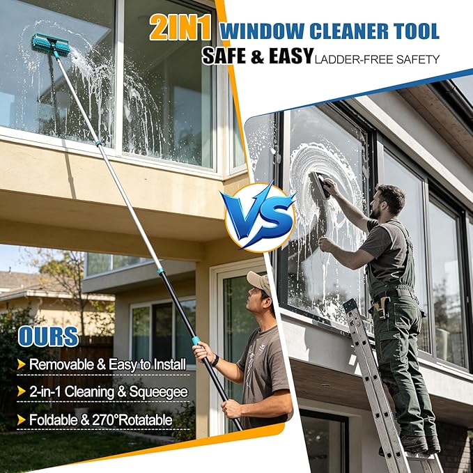 FIDISP 20 Foot High Duster with Extension Pole 4.5-12FT, 1.2" Thick Aluminum Wobble-Free Handle, 9 PCS Ceiling Fan Cleaner Duster Kit with Hooks, Spider Web Brush with Pole for High Ceilings & Outdoor