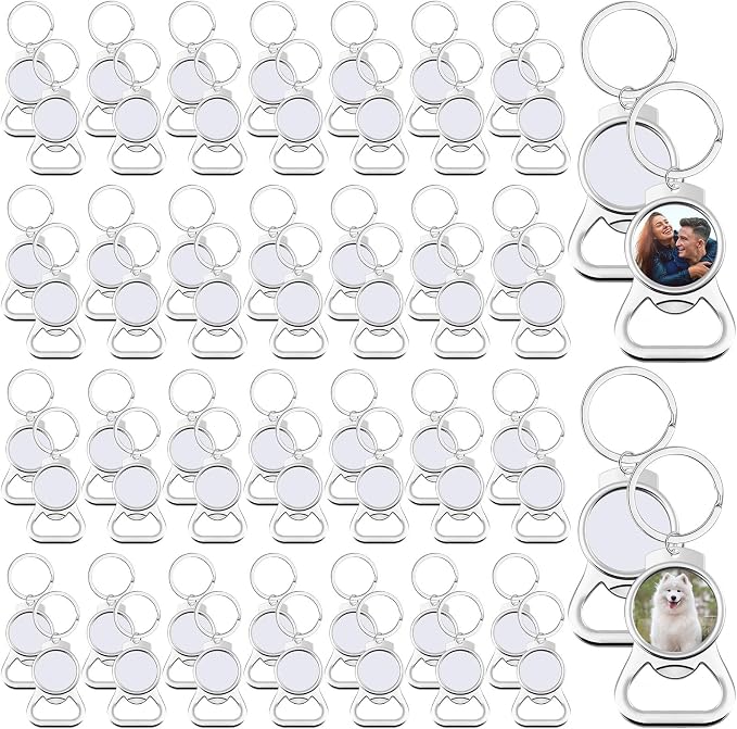 Bokon 60 Pcs Sublimation Blanks Keychains Metal Bottle Opener Keychains Transfer Sublimation Key Rings for Photos (3.74 x 1.54 Inches)