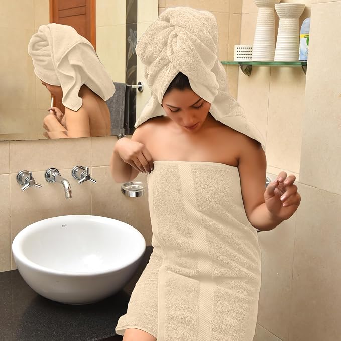 HERCULEAN Premium Bath Towels 24 x 48 Pack of 6 | Quick Dry and Highly Absorbent | 100% Cotton Terry Towels for Bathroom - Perfect for Shower - Pool and Spa - Luxury Soft Towels - Beige