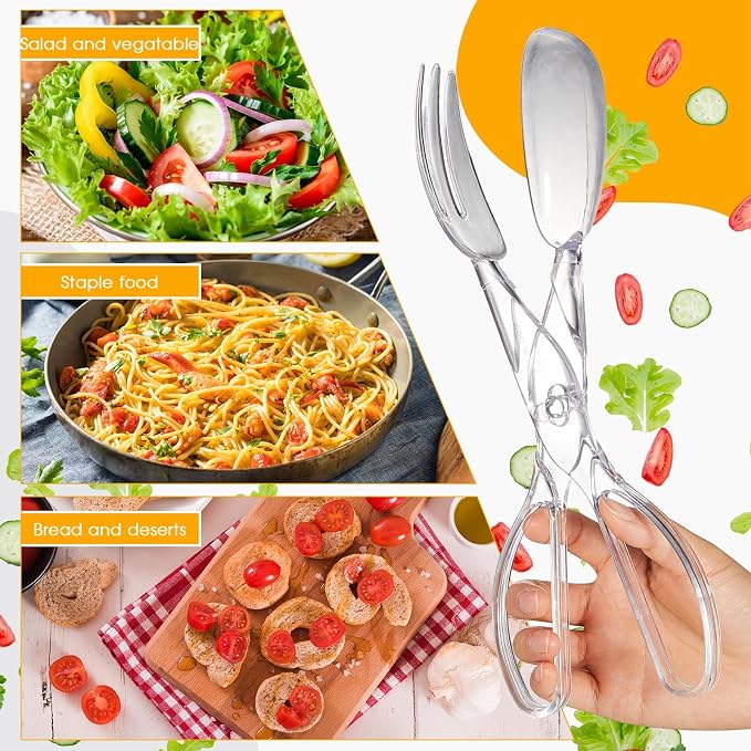 Tioncy 6 Pack Plastic Salad Scissor Tongs 11.5 Inches for Serving Reusable Food Tongs, Clear Utensils for Chef Cooking, Kitchen, Buffet, Party, Catering Supplies