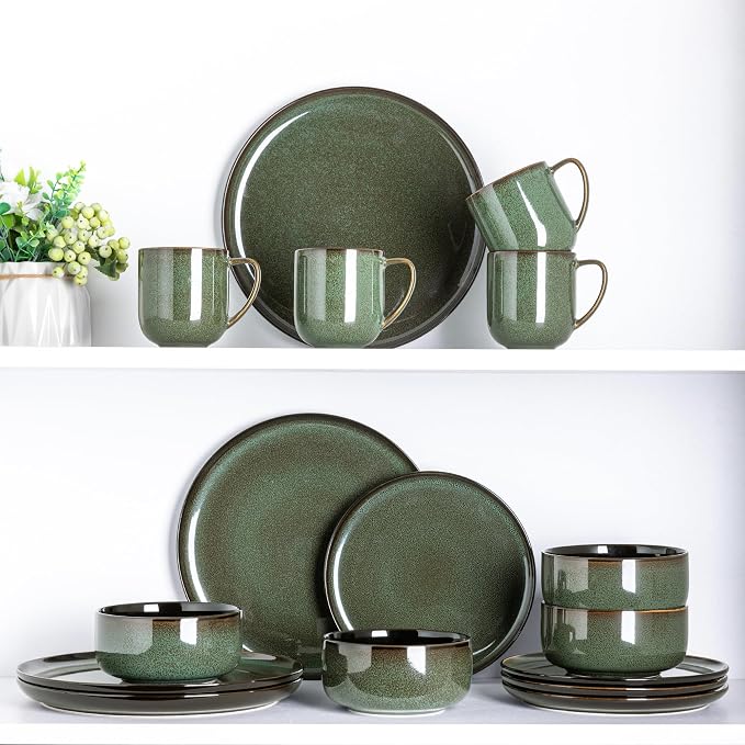 LERATIO Ceramic Coffee Mugs Set of 6,12oz Handmade Coffee Mugs Set | Large Handle for Cappuccino/Latte/Tea/Hot Cocoa,Oven &Dishwasher & Microwave Safe-Green