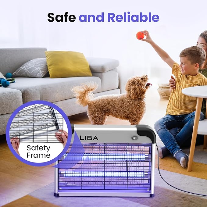 LiBa Electric Bug Zapper, Indoor Insect Killer - (2) Extra Replacement Bulbs - Fly, Mosquito Killer and Repellent - Lightweight, Powerful 2800V Grid, Easy-to-Clean, with a Removable Washable Tray.