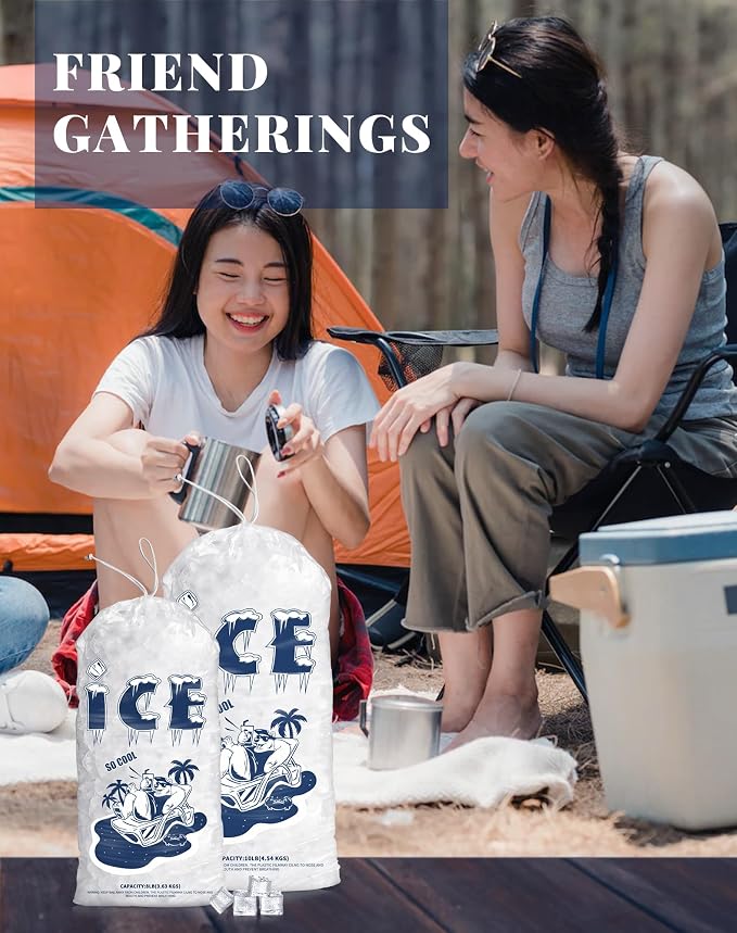 50 Pack Ice Bags 10 lb, Heavy-Duty Ice Bags with Drawstring,Portable Ice Cube Storage and Freezer Keeper (2 Mils Thickness)