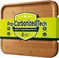 FSC-Certified 17'' x 12'' Deep-Carbonized Bamboo Cutting Board for Kitchen | Wood Chopping Board with Reversible Charcuterie & Juice Groove, Easy-Grip Handles, House Warming Gifts