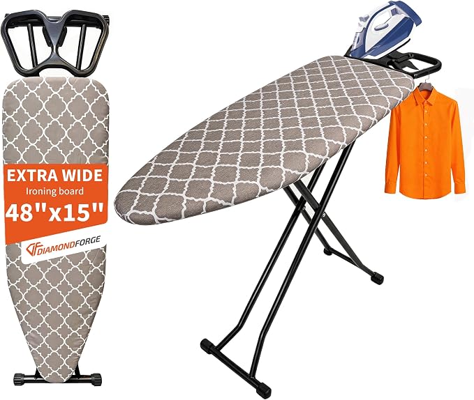 Ironing Board, 48"×15" with Iron Rest, 7 Adjustable Height 4 Layer & Sturdy | Extra Large Iron Board, Heat Resistant Cover and Pad for Home Apartment Dorm Laundry Room, Gray