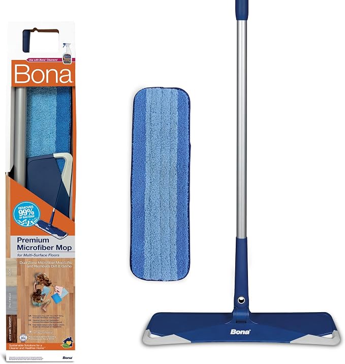 Bona Premium Microfibre Floor Mop Kit - Extra Large Adjustable Flat Mop - Incl. 1 Cleaning Pad, Blue