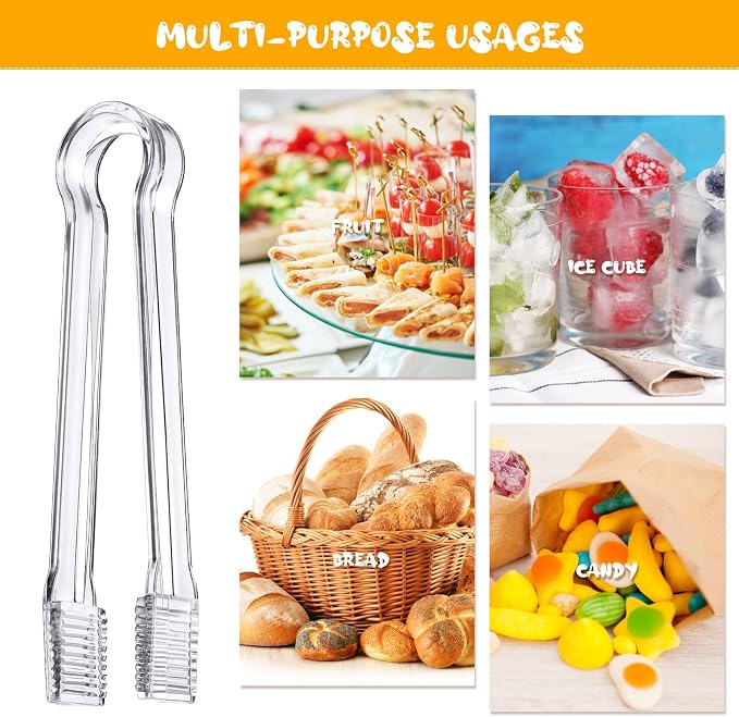 Nuogo 48 Pcs Plastic Buffet Serving Tongs 6.3 Inch One-off Clear Kitchen Tongs Mini Serving Utensils for Food Ice Salad Buffet Barbecue Cookies Tea Coffee Appetizers Party Supplies
